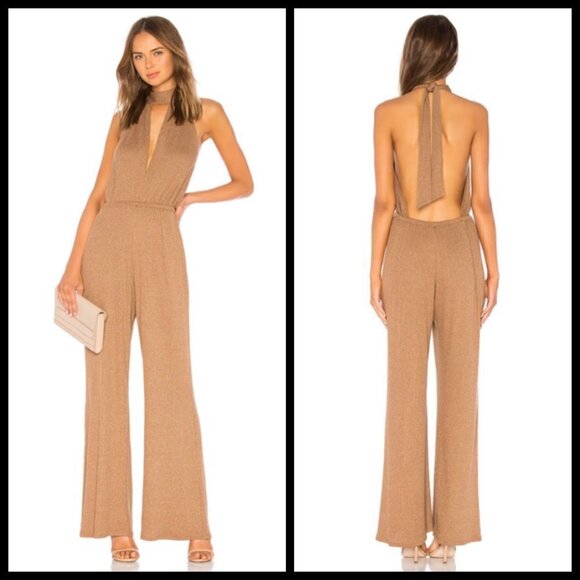 💕RACHEL PALLY💕 Metallic Rib Charlie Sweater Jumpsuit In Caramel & Gold M NWT